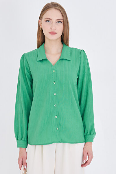 armonika Γυναικείο πουκάμισο με πράσινο μπαλόνι με λαιμόκοψη V ARM-25K001088