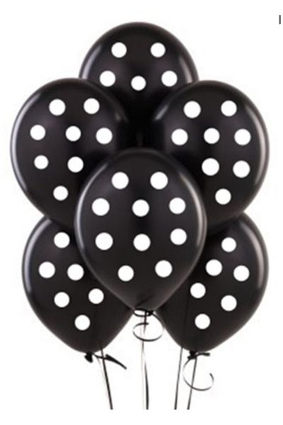 Çemrek Süs Parti Black Dotted Balloon 8 Pieces 12 Inch Kalisan Black with White Dots