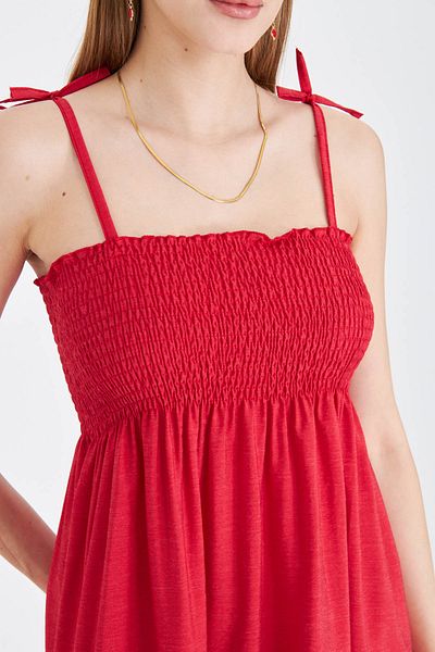armonika Women's Red Straps Lace-Up Chest Gipe Elastic Long Dress Arm-25Y001069