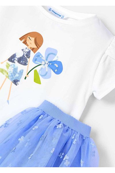 MAYORAL Girls' T-Shirt Tulle Skirt Set Blue 3946