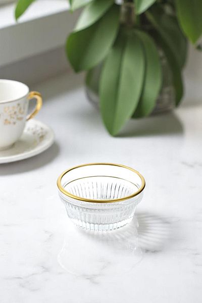 TrendDeco Set of 6 Gold Gilded Glass Sauce Bowl and Jam Bowl