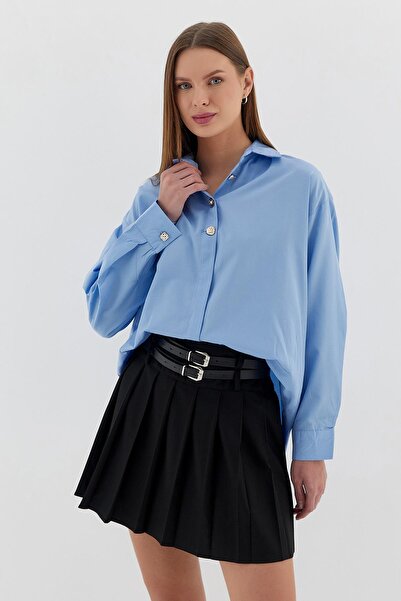 Shopping Shop Cămașă oversize cu nasturi aurii ALBASTRU