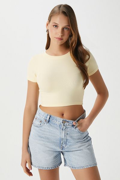 Ritnice Bluză Deal Lux Touch Soft Texture Crop Butter Yellow pentru femei
