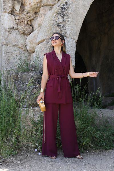 bytugcekaya Burgundy Top Standard Vest Pants Suit
