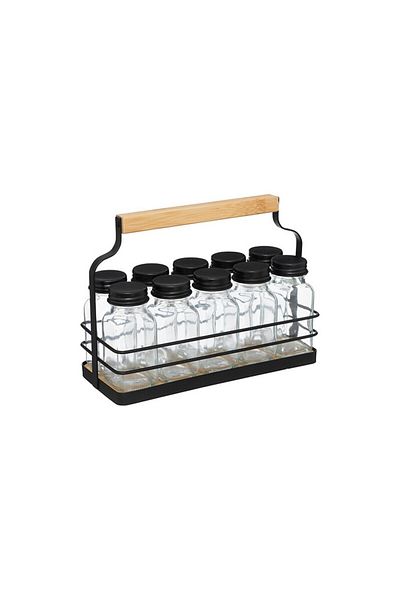 5five Simple Smart Σετ 10 δοχείων Gortex, για μπαχαρικά, σε βάση, γυαλί, μαύρο μέταλλο, 21,5 x 9 x Υ 16 εκ.