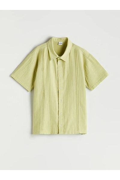 LC Waikiki Lcw Kids Green Short-Sleeved Boy's Muslin Shirt