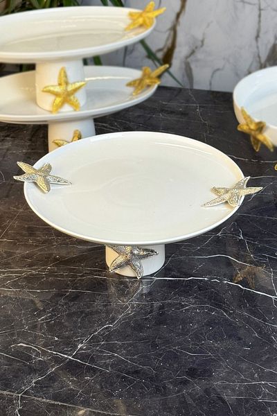 MAY HOME Round Porcelain Serving Plate with Starfish Figure