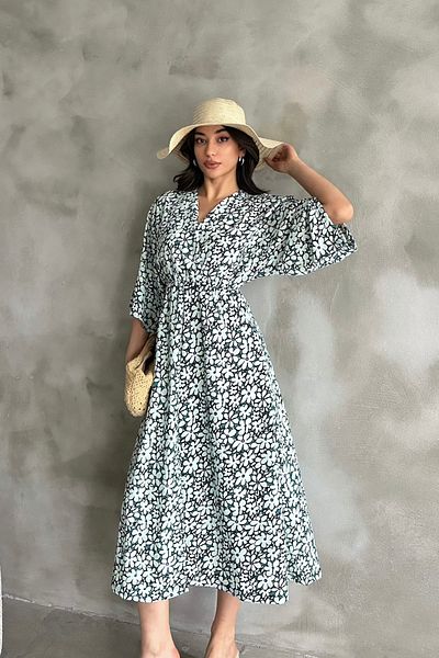 Mila Mint Patterned Double Breasted Dress