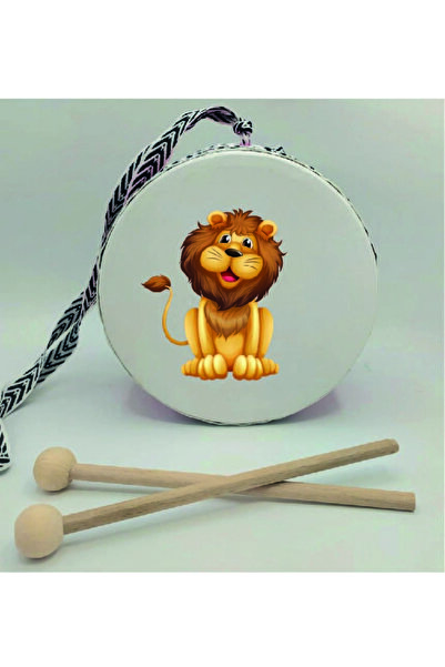 Souvenest Aslan Baskılı Deri Oyuncak Çocuk Davulu Yeşil (1-5 Yaş)