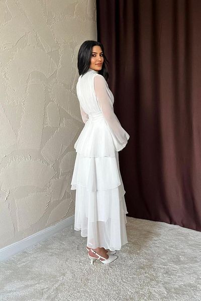 modaserdem White Waist Detailed Dress
