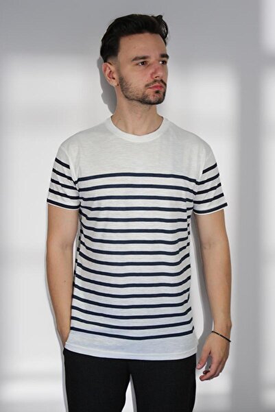 PARAGOOSE Tricou cu maneca scurta RING, model Dungi Pentru Barbati ALB CREMOS