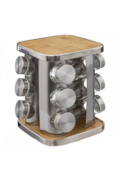 5 five simply smart Set de 12 recipiente pentru condimente Altero, oțel inoxidabil, bambus, sticlă, 17 x Î 22,9 cm