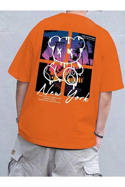Boi Bear New York Printed Oversize γυναικείο και ανδρικό μπλουζάκι Casual Boyfirend