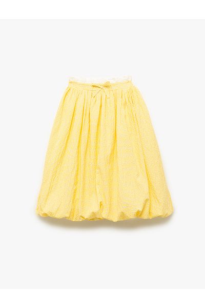Koton Pleated Ribbon Detailed Cotton Lined Midi Balloon Skirt
