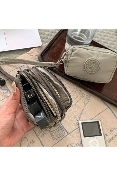 rinkadoll Light Grey Color Multi-Purpose 3 Zipper Organizer Coin Purse - for Travel and Daily Use