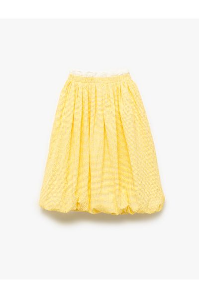 Koton Pleated Ribbon Detailed Cotton Lined Midi Balloon Skirt