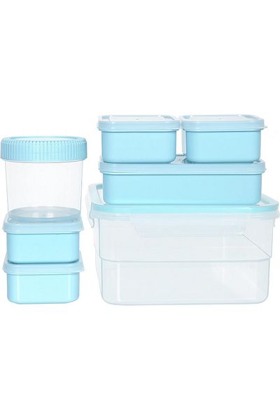 Fng8 Set de 7 recipiente alimentare FNG8, plastic, transparent/albastru