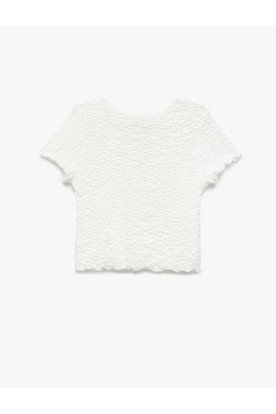 Koton Crew Neck Short Sleeve Textured Crop T-Shirt