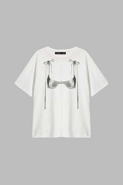 CİNEMA MODA Tricou de damă alb cu imprimeu Bikini cu panglică