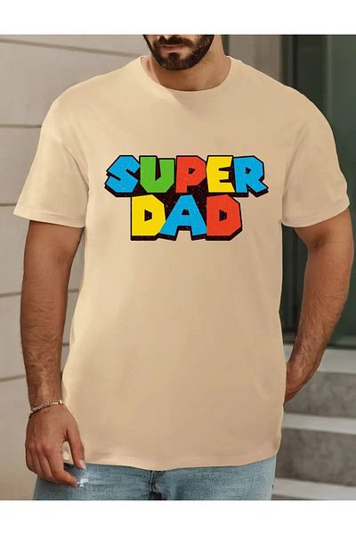 Boi Γυναικείο και ανδρικό μπλουζάκι Super Dad με στάμπα Crew Neck Oversize Casual Boyfirend μαύρο μπλουζάκι