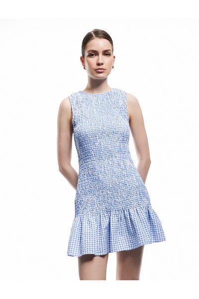 Koton Μίνι φόρεμα Gipeli Αμάνικο Crew Neck A-Line Ruffle Gingham