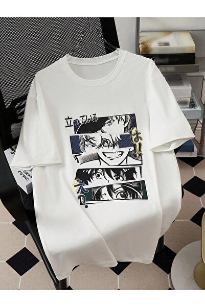 PERISENSE Tricou pentru bărbați oversize imprimat cu temă anime Casual Boyfirend