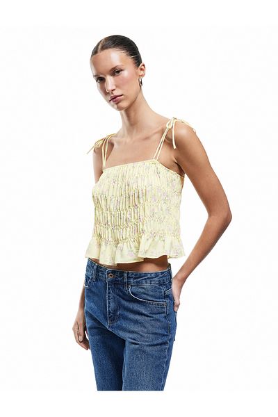 Koton Viscose Fabric Gipe Detailed Floral Thin Strap Crop Bustier
