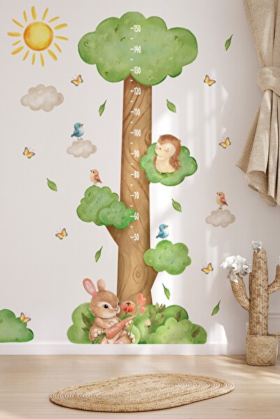 MSticker Ormanda Keyifli Bir Gün Temalı Temalı Boy Ölçer Boy Cetveli Sticker Seti Çocuk, Sevimli Orman Figür