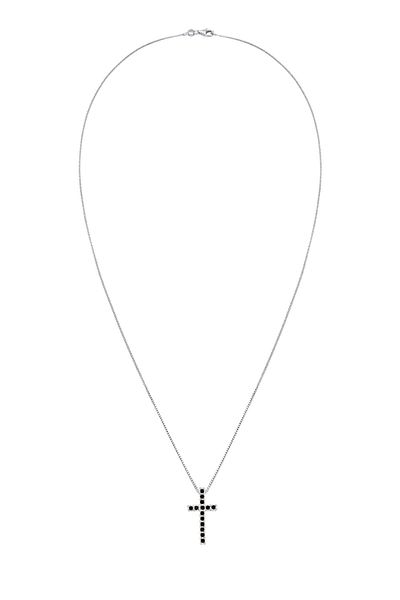 KUZZOI Necklace Necklace with Pendant Men Cross Venetian Chain Glass Crystals Xilion Cut Black 925 Sterling
