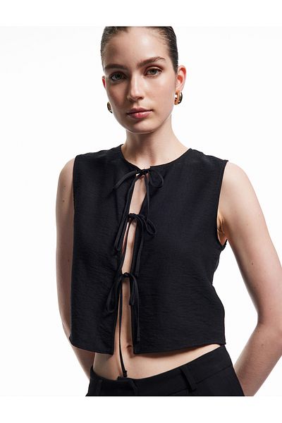 Koton Sleeveless Viscose Fabric Bow Vest with Front Tie Detail