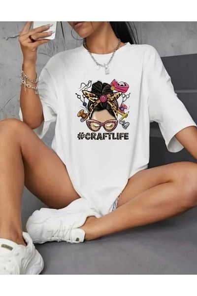 Boi Γυναικείο φαρδύ μπλουζάκι Boyfirend με στάμπα Craftlife