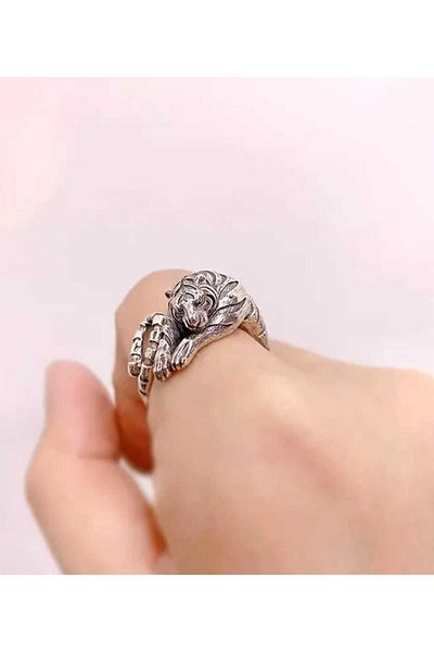 sarıyer silver Leopard Figure Model Adjustable Open Size Stylish Style Steel Leopard Tiger Ring