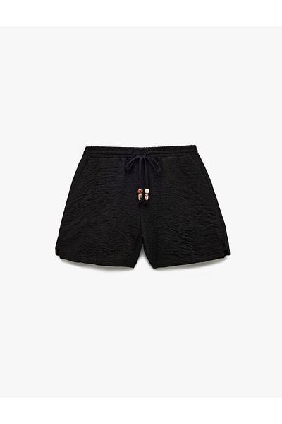Koton Comfortable Fit Tie Waist Textured Mini Swim Shorts with Pockets