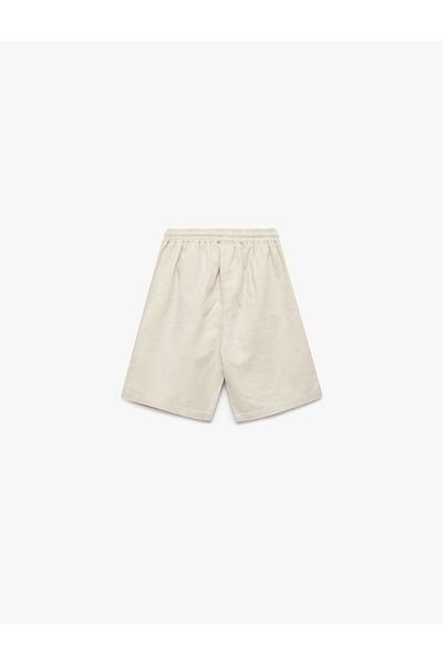 Koton Linen Blend Bermuda Shorts with Pockets and Lace-Up Waist
