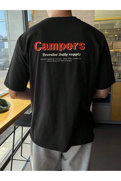 Boi Campers T-Shirt - Μαύρο εμπριμέ κοντό μανίκι με λαιμόκοψη