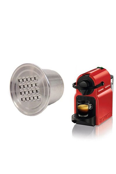 motor starter INOX coffee capsule, Nespresso, refillable/washable, silver