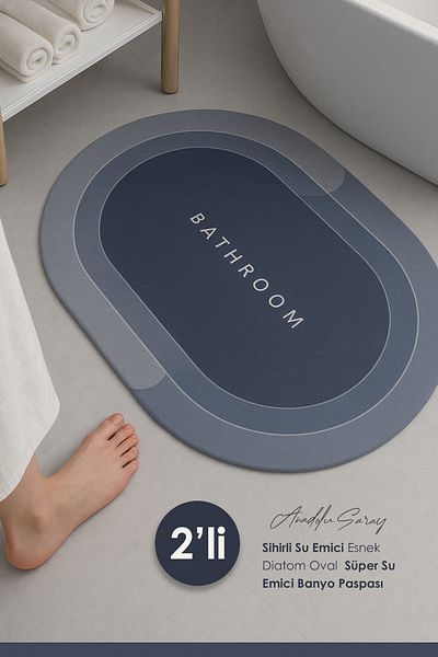 Anadolu Saray 2 ΤΕΜ. Magic Water Absorbent Flexible Diatom Oval Super Water Absorbent Χαλάκι μπάνιου Diatomablution Mat 40x60