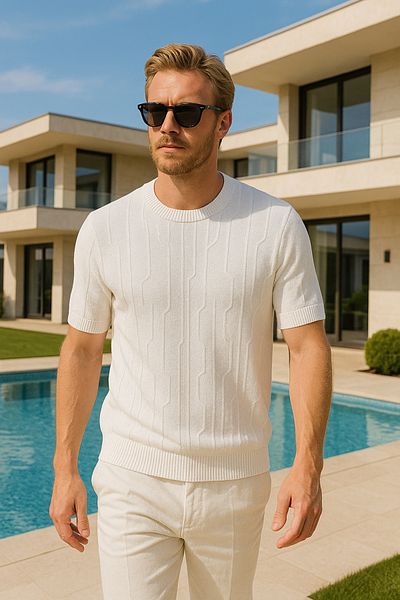 LC Waikiki Short-Sleeved Men's Patterned Premium Quality New Season Knitwear T-Shirt