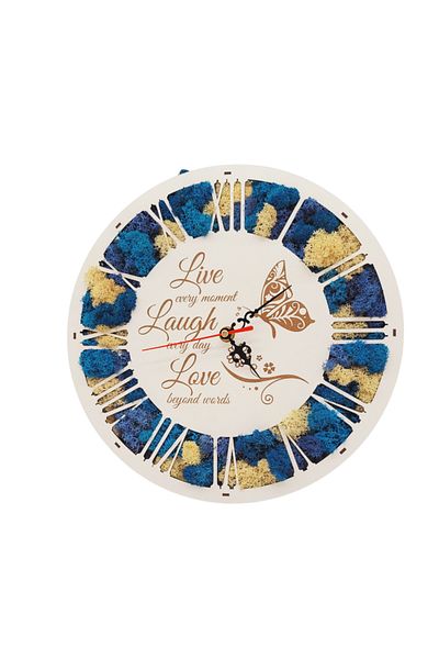 Rica Dreamart Clock with stabilized lichens engraved with the message "Live every moment", Wood, 30 cm
