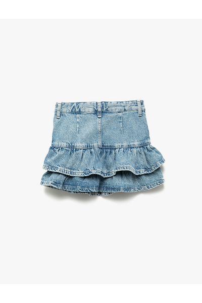 Koton Fusta mini din denim din bumbac cu volan și buzunare