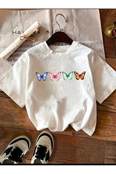 PERISENSE Butterfly Printed Basic T-Shirt