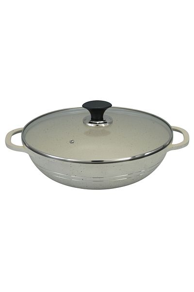 SONEX Eden Karahi Non-Stick 32cm With Tempered Glass Lid Two Handles, All Cooktops White Marble