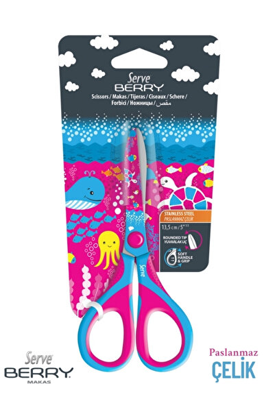 Serve Berry Su altı Serisi (Pembe-Mavi) 13.5 Cm. Çocuk Makası (Paslanmaz Çelik)