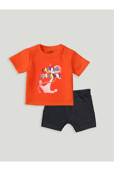 luay Unisex Cotton Red T-Shirt, Short & Onesie Cotton 3-Piece Set: 3-6 M