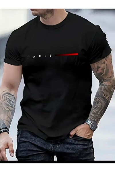 PERISENSE تي شيرت أساسي بتفاصيل نص باريس