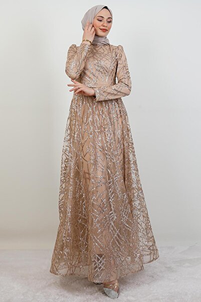 GİYZAMİLA Βραδινό φόρεμα Cansu Glitter Sütlükkahve