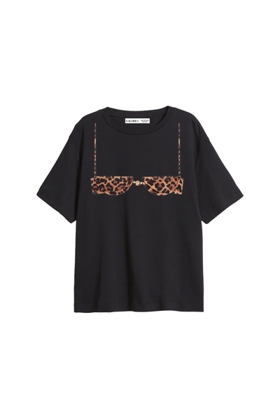 CİNEMA MODA Tricou negru pentru femei cu imprimeu leopard cu bikini minuscul