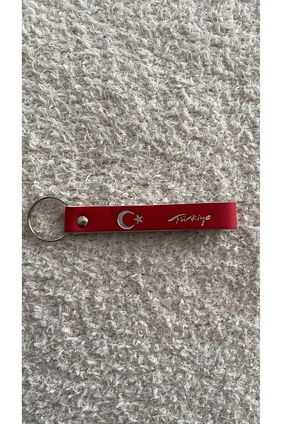 KAYLANIN DÜNYASI Red Moon Star Turkey Written Leather Keychain, Bag Ornament