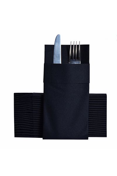 AIRLAID Black Fabric Textured Airlaid Pocket Napkin 40X40 1/8 Pack of 50