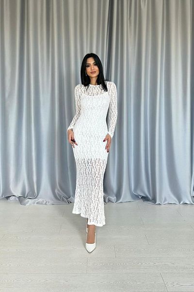 modaserdem White Lace Long Sleeve Dress